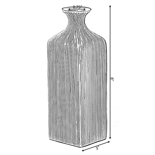 Uniquewise Contemporary Decorative Square Table Flower Vase with Gray Striped Design, 8 Inch - QI004176.S