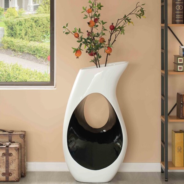Uniquewise Modern floor vase, White Unique Trumpet Floor Vase, Home Interior Decoration, Modern Floor - QI004002.2