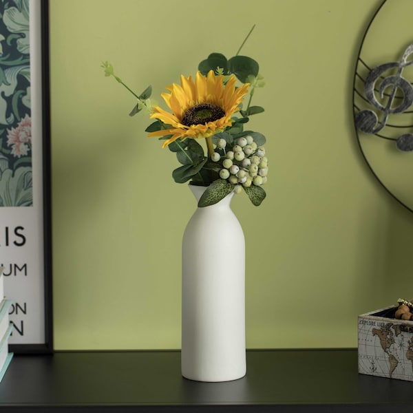 Uniquewise Contemporary White Cylinder Shaped Ceramic Table Flower Vase Holder, 9 Inch - QI004364.M