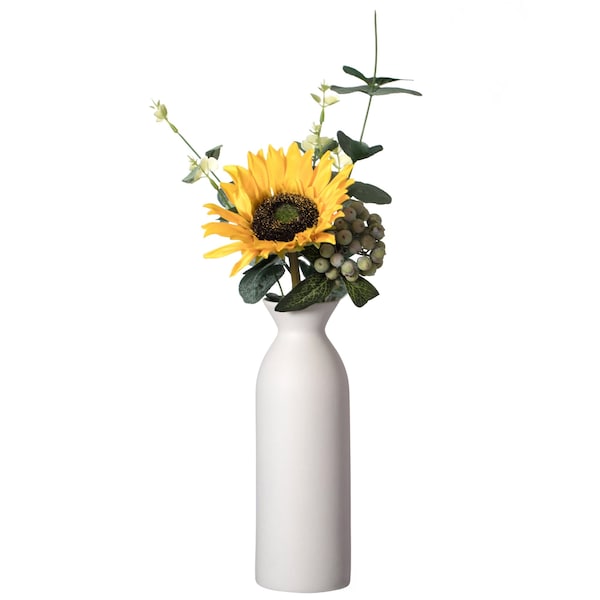 Uniquewise Contemporary White Cylinder Shaped Ceramic Table Flower Vase Holder, 9 Inch - QI004364.M