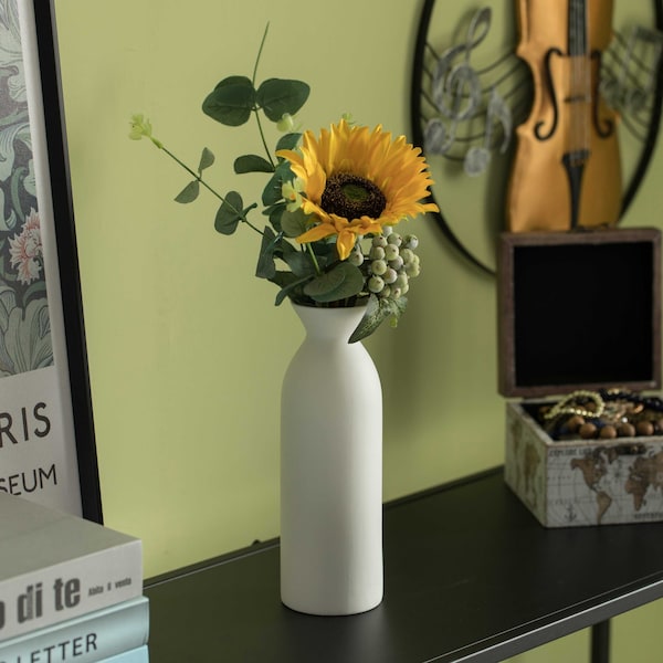 Uniquewise Contemporary White Cylinder Shaped Ceramic Table Flower Vase Holder, 9 Inch - QI004364.M