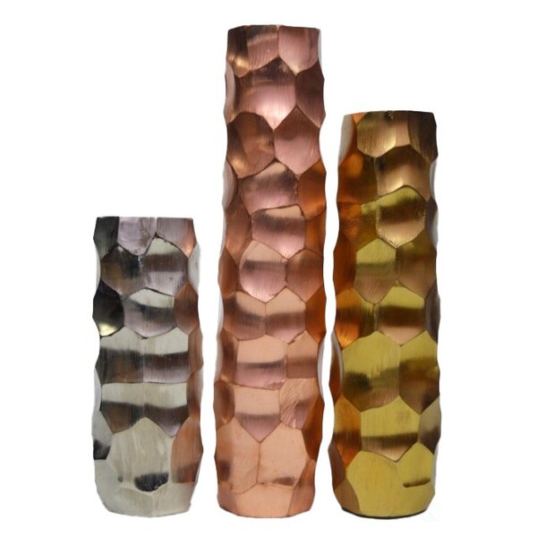 Uniquewise Set of 3 Metal Honeycomb Design Table Flower Vase for Dining Room, Living Room Bedroom, or Wedding - QI004247
