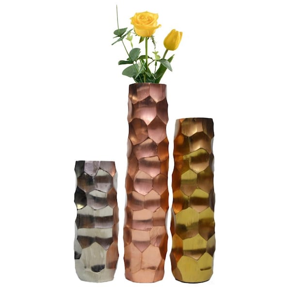 Uniquewise Set of 3 Metal Honeycomb Design Table Flower Vase for Dining Room, Living Room Bedroom, or Wedding - QI004247