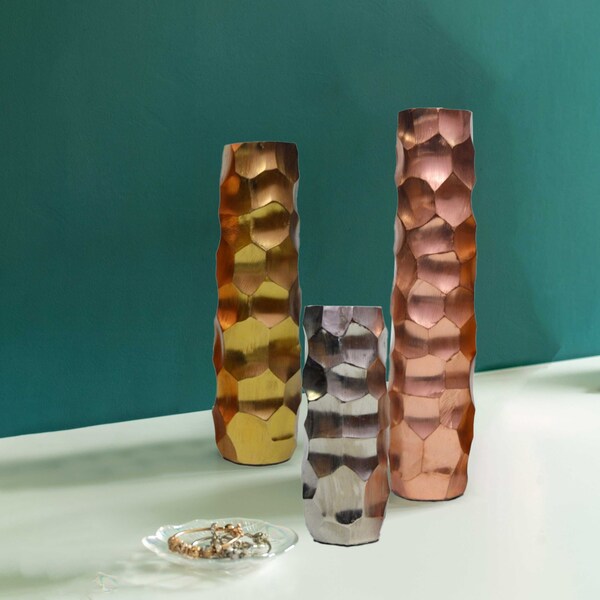 Uniquewise Set of 3 Metal Honeycomb Design Table Flower Vase for Dining Room, Living Room Bedroom, or Wedding - QI004247