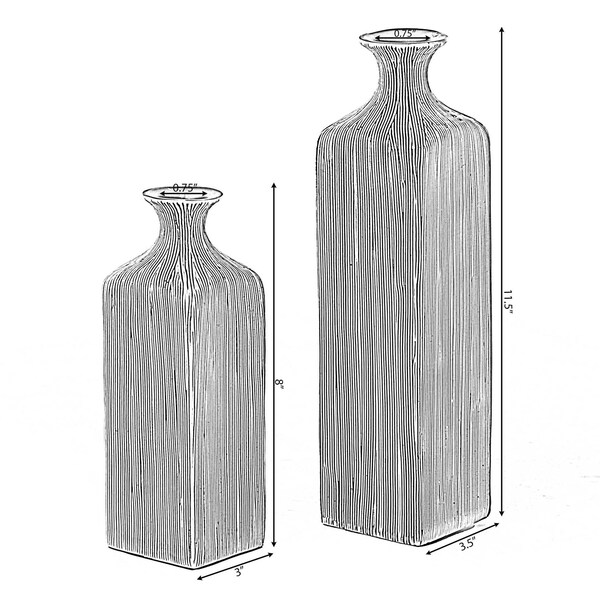 Uniquewise Contemporary Decorative Square Table Flower Vase with Gray Striped Design, PK 2 - QI004176.2