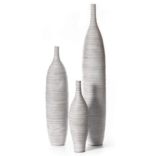 Uniquewise Modern Decorative Bottle Shape White Floor Vase Ribbed Design, PK 3 - QI004177.3