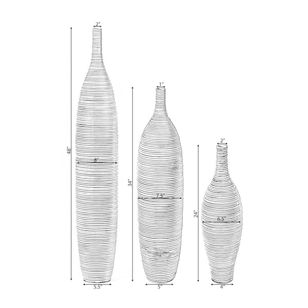 Uniquewise Modern Decorative Bottle Shape White Floor Vase Ribbed Design, PK 3 - QI004177.3