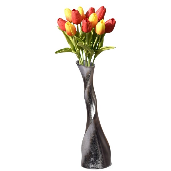 Uniquewise Aluminium-Casted Decorative Twisted Shape Flower Vase, Black Nickel 13.25 Inch - QI004135
