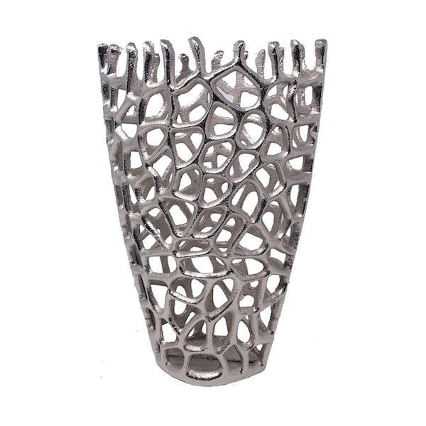 Homeroots 9 x 9 x 16 in. Silver Aluminum Branch Twig Large Table Vase - 373749