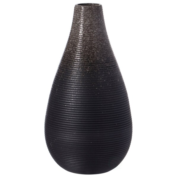 Uniquewise 6 Inch Modern Decorative Ceramic Table Vase Ripped Design Tear Drop Shape Flower Holder, Black - QI004357