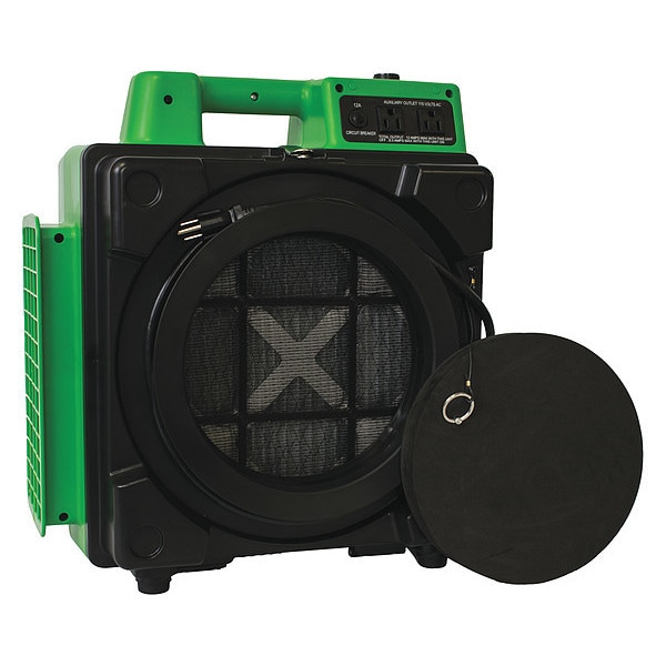 Xpower HEPA Mini Air Scrubber W/ Built-In Power Outlets & 3-Stage Filter System, 1/2 HP, 550 CFM, 2.8 Amps, 5 Speed - X-2480A GREEN