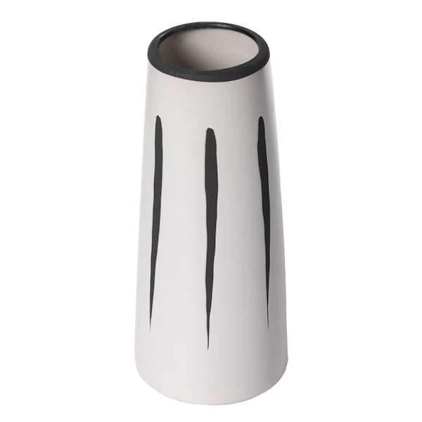 Fabulaxe 9.5 H Ceramic Modern Painted Brushstrokes Tapered Flower Table Vase, Black and White - QI004060.L