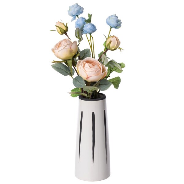 Fabulaxe 9.5 H Ceramic Modern Painted Brushstrokes Tapered Flower Table Vase, Black and White - QI004060.L