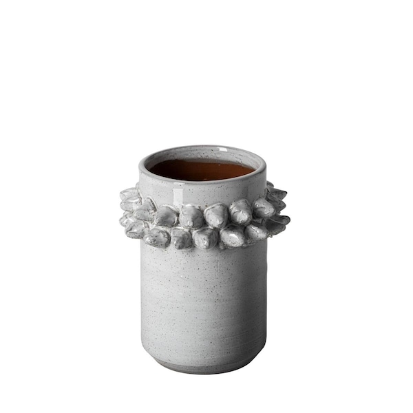 Homeroots 7 in. Organic Style Whitewash Spikely Ceramic Vase - 397559