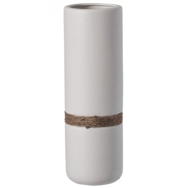 Uniquewise Decorative Modern Ceramic Cylinder Shape Table Vase Flower Holder with Rope, White 11 Inch - QI004362.L.WT
