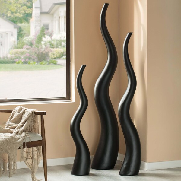 Uniquewise Tall Animal Horn Shape Floor Vase: Elegant Ceramic Black Accent, Antler Design, Set of 3 - QI004040.3
