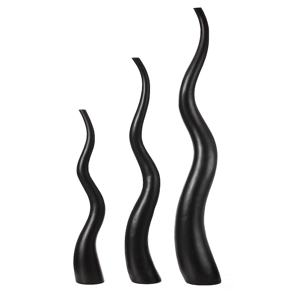 Uniquewise Tall Animal Horn Shape Floor Vase: Elegant Ceramic Black Accent, Antler Design, Set of 3 - QI004040.3