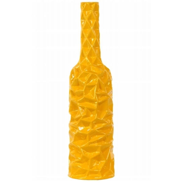 H2H Urban Trends Collection  Ceramic Round Bottle Vase With Wrinkled Sides- Large - Yellow - H23252568
