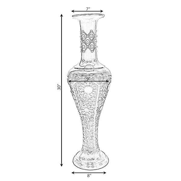 Uniquewise Antique Decorative Brown Hand Curved Mango Wood Floor Flower Vase with Unique Textured Pattern, 30" - QI004011