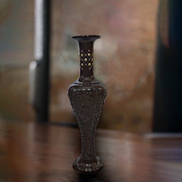 Uniquewise Antique Decorative Brown Hand Curved Mango Wood Floor Flower Vase with Unique Textured Pattern, 30" - QI004011