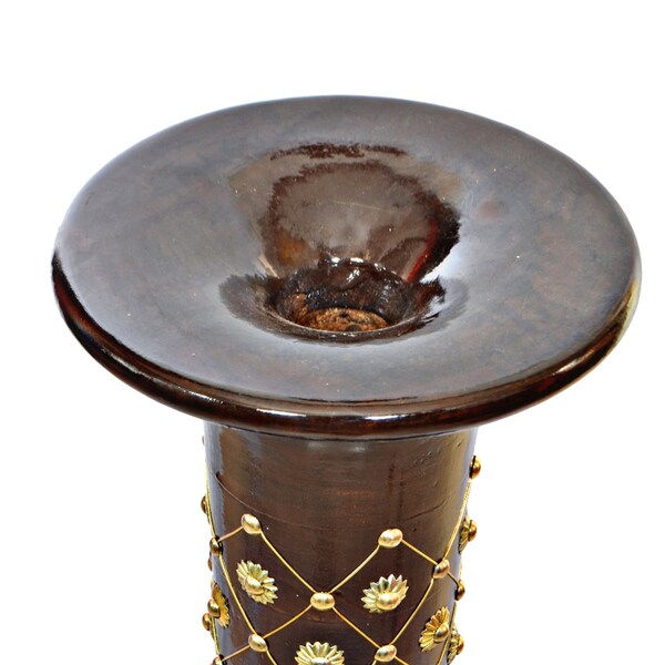 Uniquewise Antique Decorative Brown Hand Curved Mango Wood Floor Flower Vase with Unique Textured Pattern, 30" - QI004011