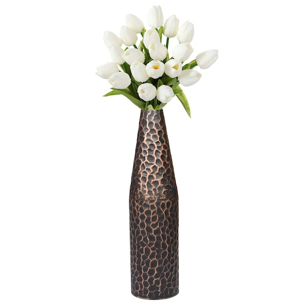 Uniquewise Hammered Metal Decorative Centerpiece Flower Table Vase Two Tone Black and Copper 18 Inch - QI004130.S