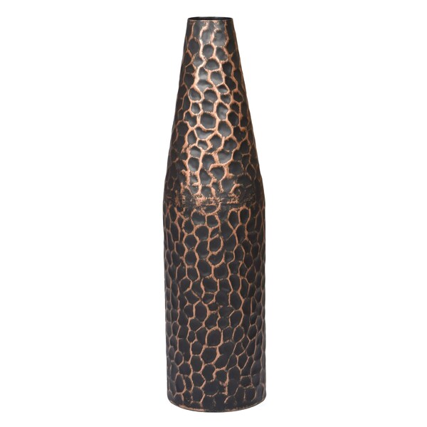 Uniquewise Hammered Metal Decorative Centerpiece Flower Table Vase Two Tone Black and Copper 18 Inch - QI004130.S