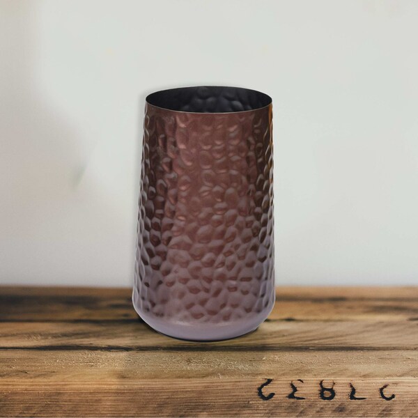 Uniquewise Brown Rustic Iron Flower Plant Centerpiece Hammered Vase 10.75 Inch - QI004128.L