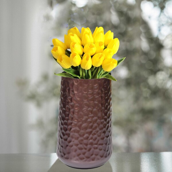 Uniquewise Brown Rustic Iron Flower Plant Centerpiece Hammered Vase 10.75 Inch - QI004128.L