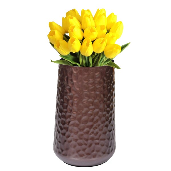 Uniquewise Brown Rustic Iron Flower Plant Centerpiece Hammered Vase 10.75 Inch - QI004128.L