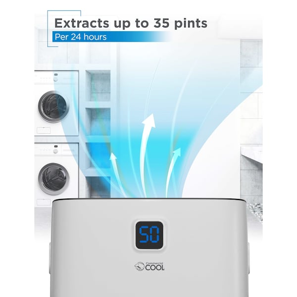 Commercial Cool Dehumdifier, White, 13.9 in, Plastic, Steel, Coppe, Aluminum, 115 V - CCD35JW