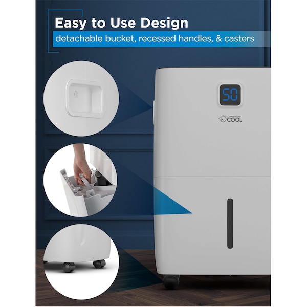 Commercial Cool Dehumdifier, White, 13.9 in, Plastic, Steel, Coppe, Aluminum, 115 V - CCD35JW