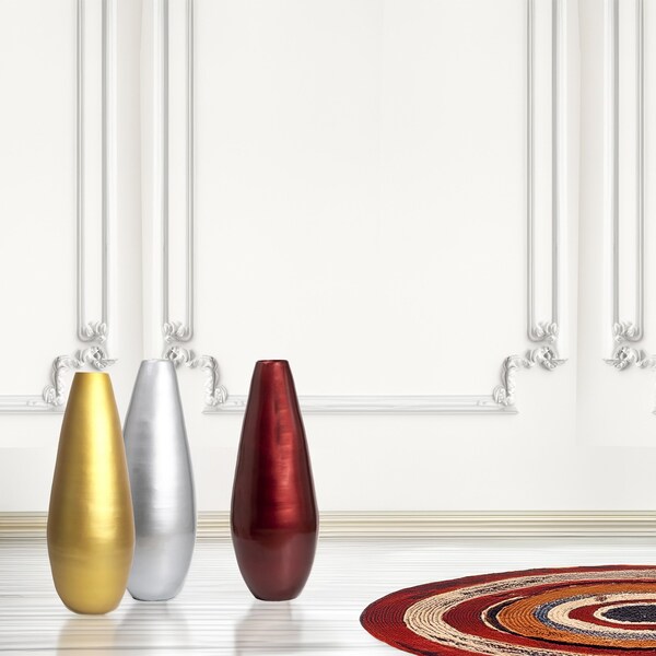 Uniquewise Set of 3 31.5in Spun Bamboo Tall Floor Vase - Sleek Metallic Finish, Elegant Home - QI003354.GRS
