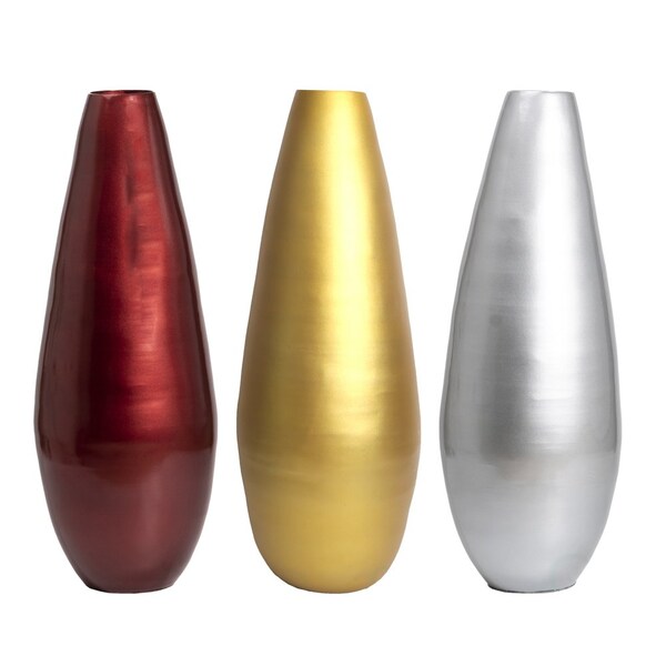 Uniquewise Set of 3 31.5in Spun Bamboo Tall Floor Vase - Sleek Metallic Finish, Elegant Home - QI003354.GRS
