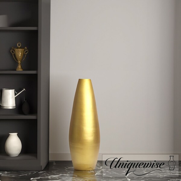 Uniquewise Set of 3 31.5in Spun Bamboo Tall Floor Vase - Sleek Metallic Finish, Elegant Home - QI003354.GRS