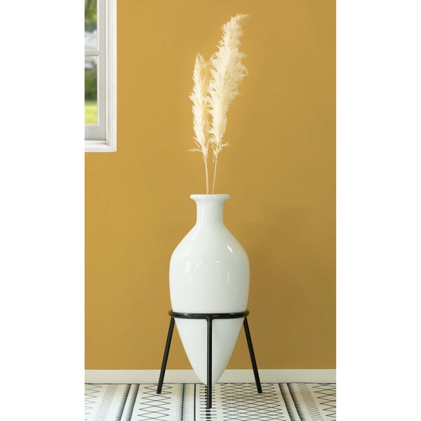 Uniquewise Roman Style Ancient Pointed Amphora Vase on Metal Tripod Stand - QI003859