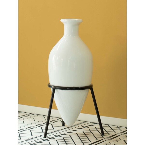 Uniquewise Roman Style Ancient Pointed Amphora Vase on Metal Tripod Stand - QI003859