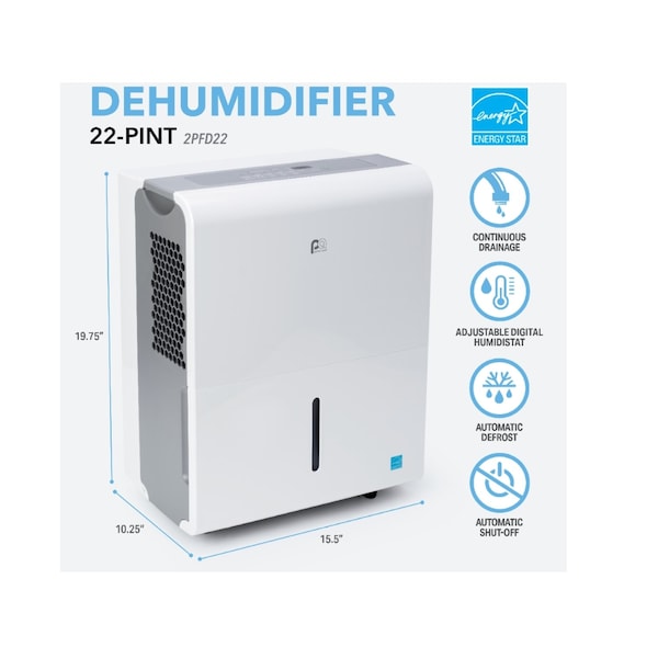 Perfect Aire Perfect Aire 1500 sq ft 22 pt Flat Panel Dehumidifier - 2PFD22