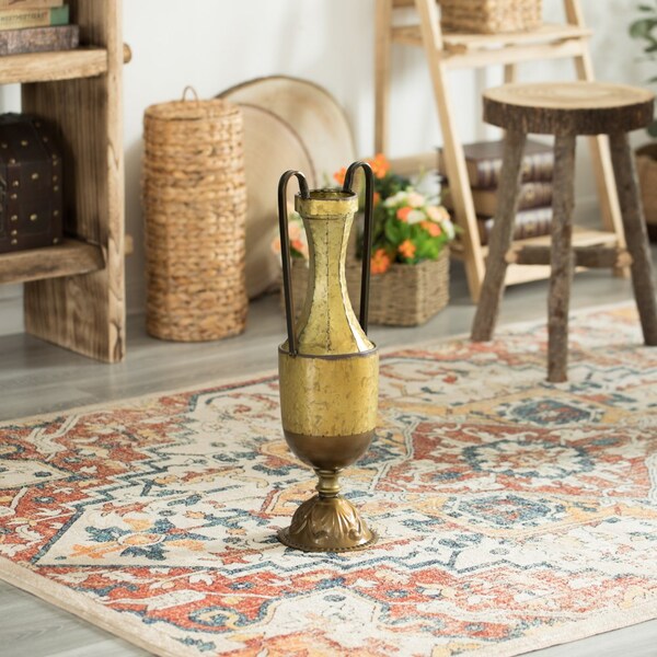 Uniquewise Set of 2 Antique Style Metal Jug Floor Vase with 2 Handles - Vintage Inspired Rustic Design for - QI004440.2
