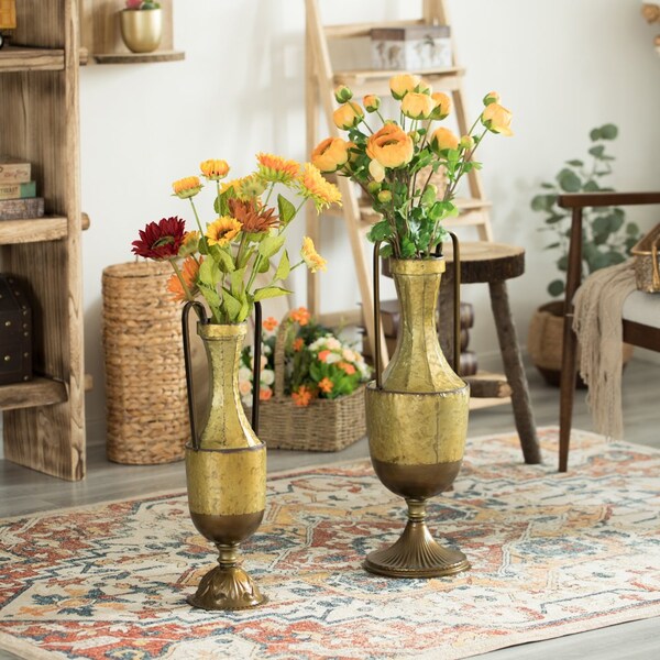 Uniquewise Set of 2 Antique Style Metal Jug Floor Vase with 2 Handles - Vintage Inspired Rustic Design for - QI004440.2