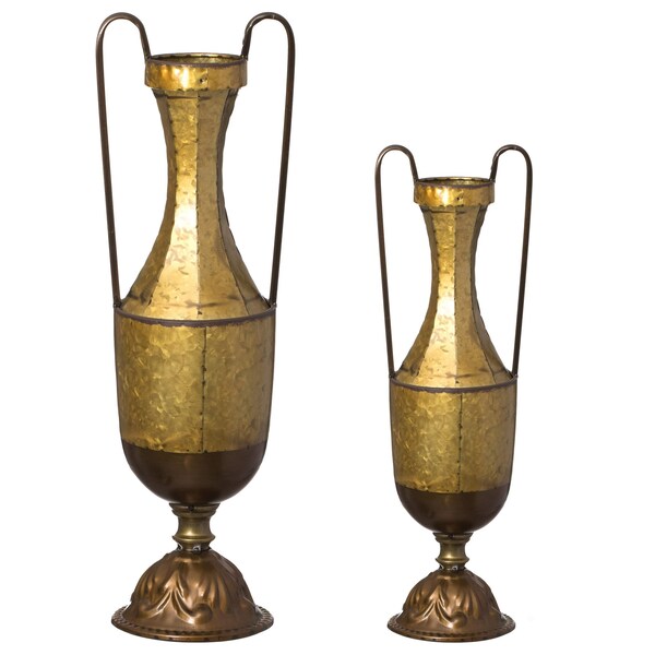 Uniquewise Set of 2 Antique Style Metal Jug Floor Vase with 2 Handles - Vintage Inspired Rustic Design for - QI004440.2