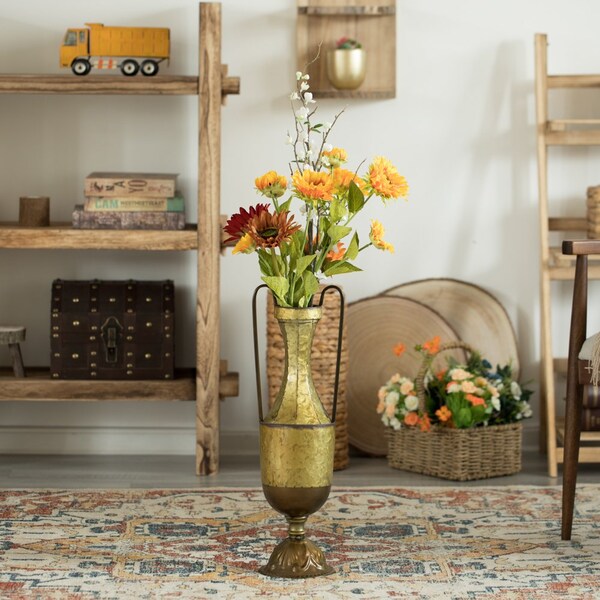 Uniquewise Set of 2 Antique Style Metal Jug Floor Vase with 2 Handles - Vintage Inspired Rustic Design for - QI004440.2