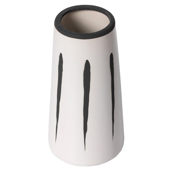 Fabulaxe 7 H Ceramic Modern Painted Brushstrokes Tapered Flower Table Vase, Black and White - QI004060.M