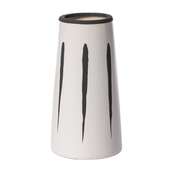 Fabulaxe 7 H Ceramic Modern Painted Brushstrokes Tapered Flower Table Vase, Black and White - QI004060.M