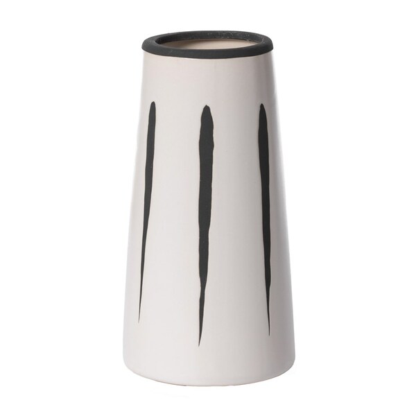 Fabulaxe 7 H Ceramic Modern Painted Brushstrokes Tapered Flower Table Vase, Black and White - QI004060.M