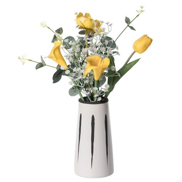 Fabulaxe 7 H Ceramic Modern Painted Brushstrokes Tapered Flower Table Vase, Black and White - QI004060.M