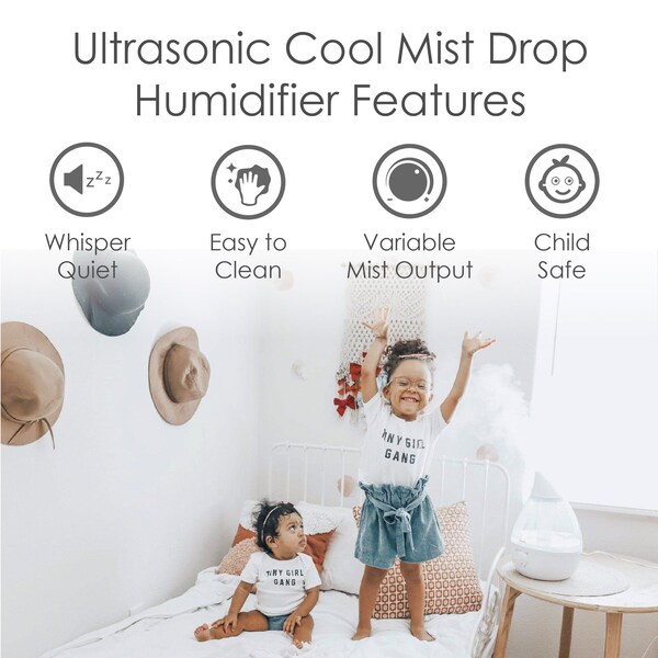 Crane Usa Drop Ultrasonic Cool Mist Humidifier, 1 Gallon, Clear/White - EE-5301CW