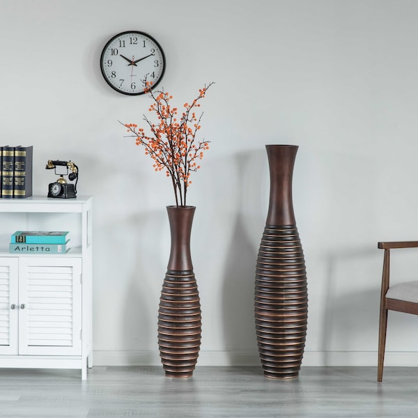 Uniquewise Decorative Conemporary Tall Trumpet Shape Floor Vase, Brown, PK 2 - QI004191.2