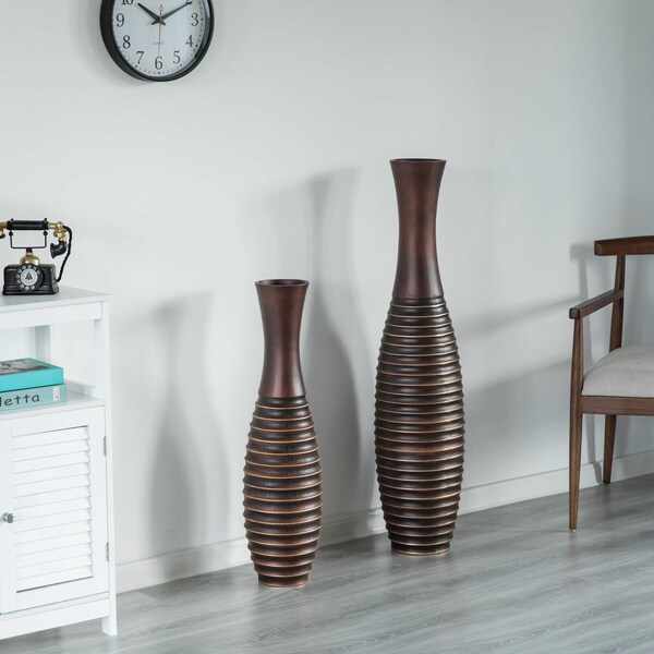 Uniquewise Decorative Conemporary Tall Trumpet Shape Floor Vase, Brown, PK 2 - QI004191.2