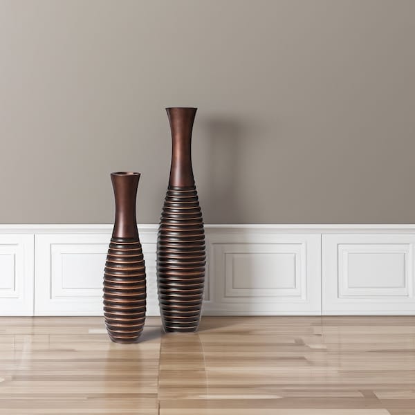 Uniquewise Decorative Conemporary Tall Trumpet Shape Floor Vase, Brown, PK 2 - QI004191.2